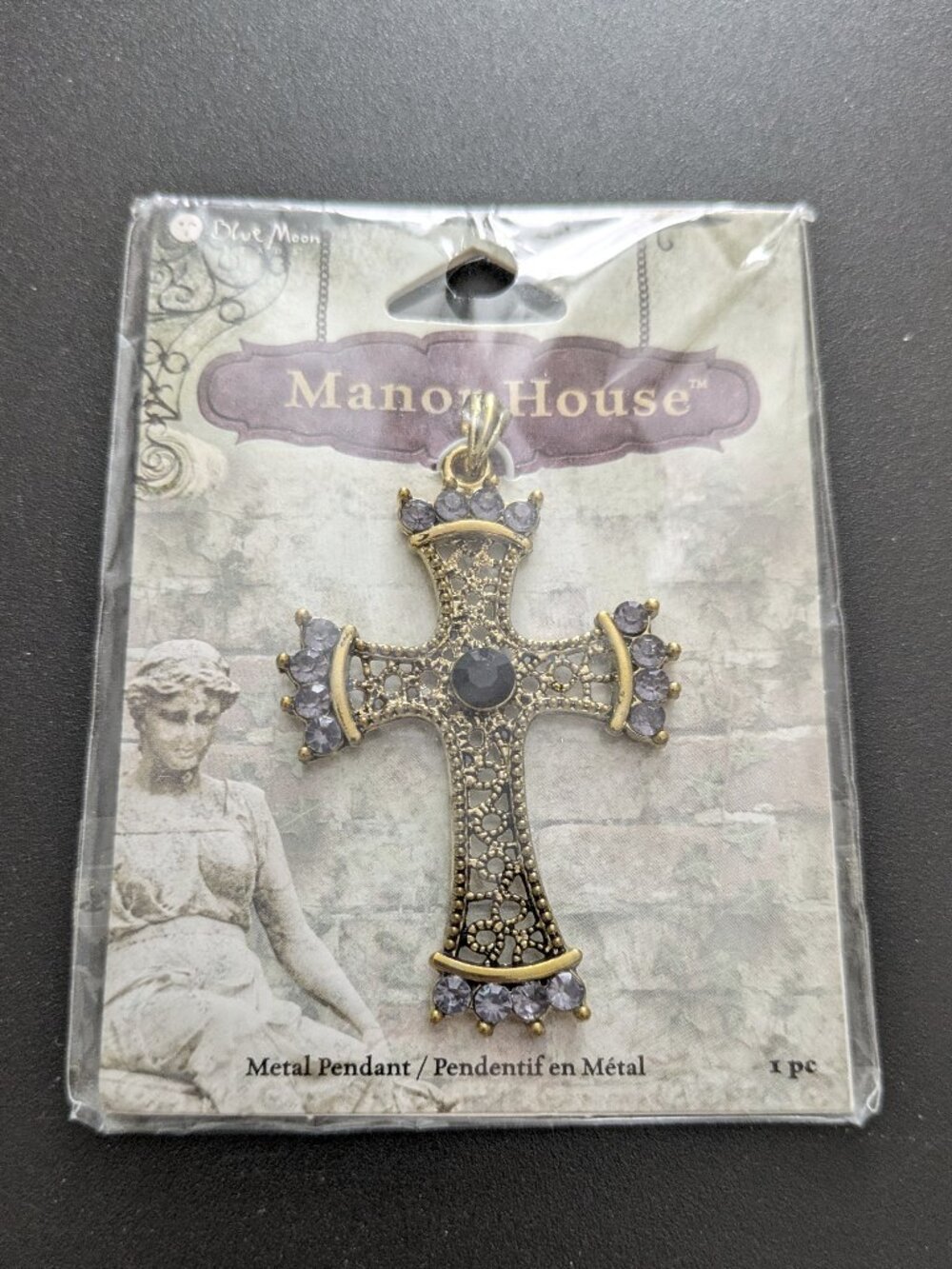 NEW! Manor House Bejeweled Pewter Metal Cross Pendant from Fire Mountain Gems